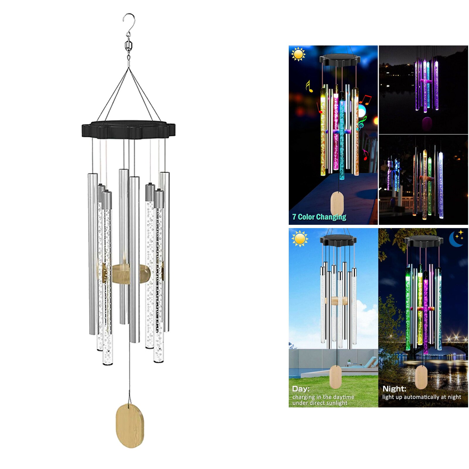 Solar LED Wind Chimes Decor Light Waterproof Memorial Windchime Garden Porch