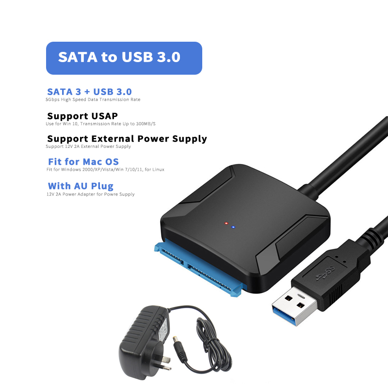 SATA 3 naar USB 3.0 kabeladapter 3,5 HDD 2,5 SSD-adapter geschikt voor Windows 7/8/10/11, voor Mac OS X, externe harde schijf snoeradapter