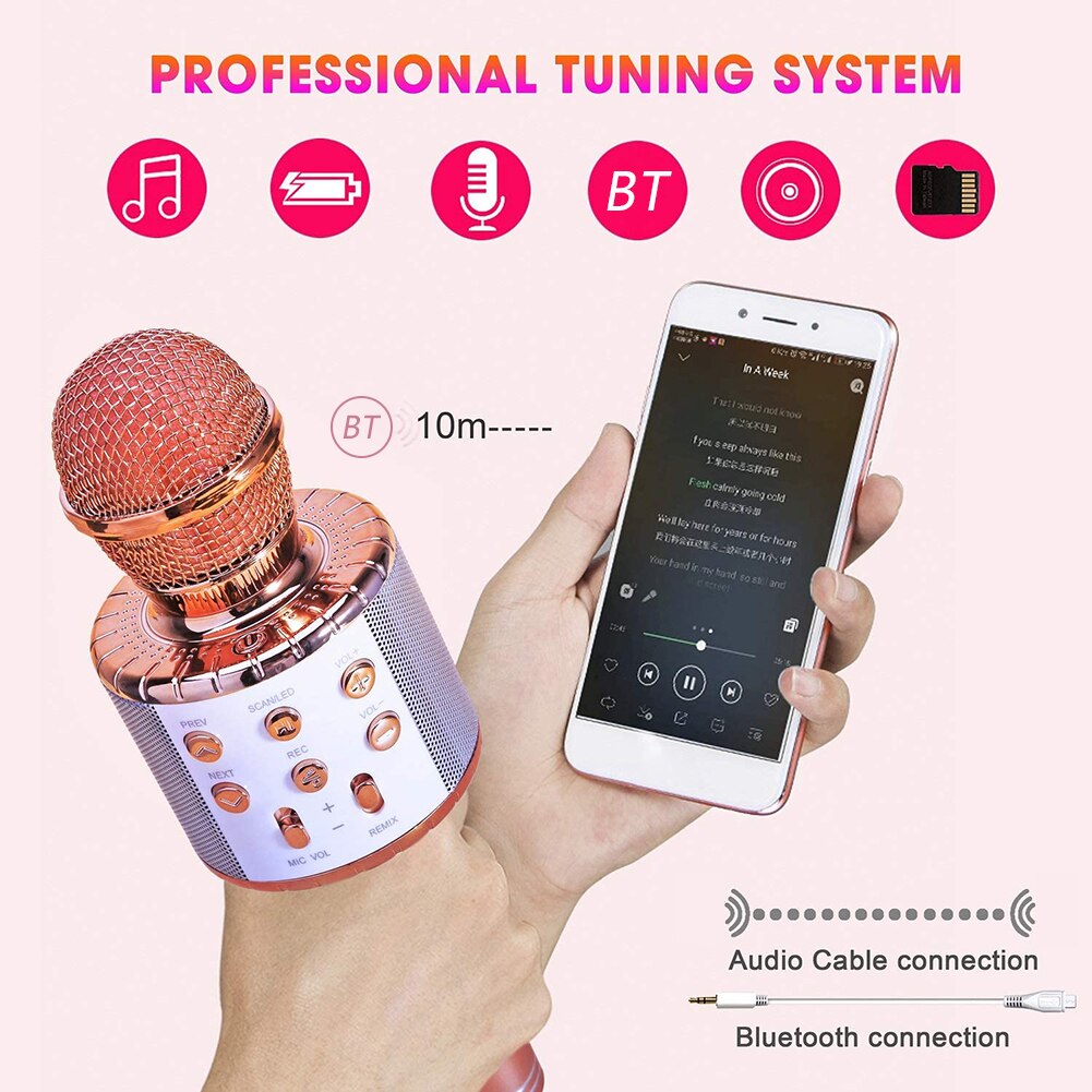 WS858L Portable Bluetooth Karaoke Microphone LED Studio Record Wireless Mic Speaker for Music Playing Singing