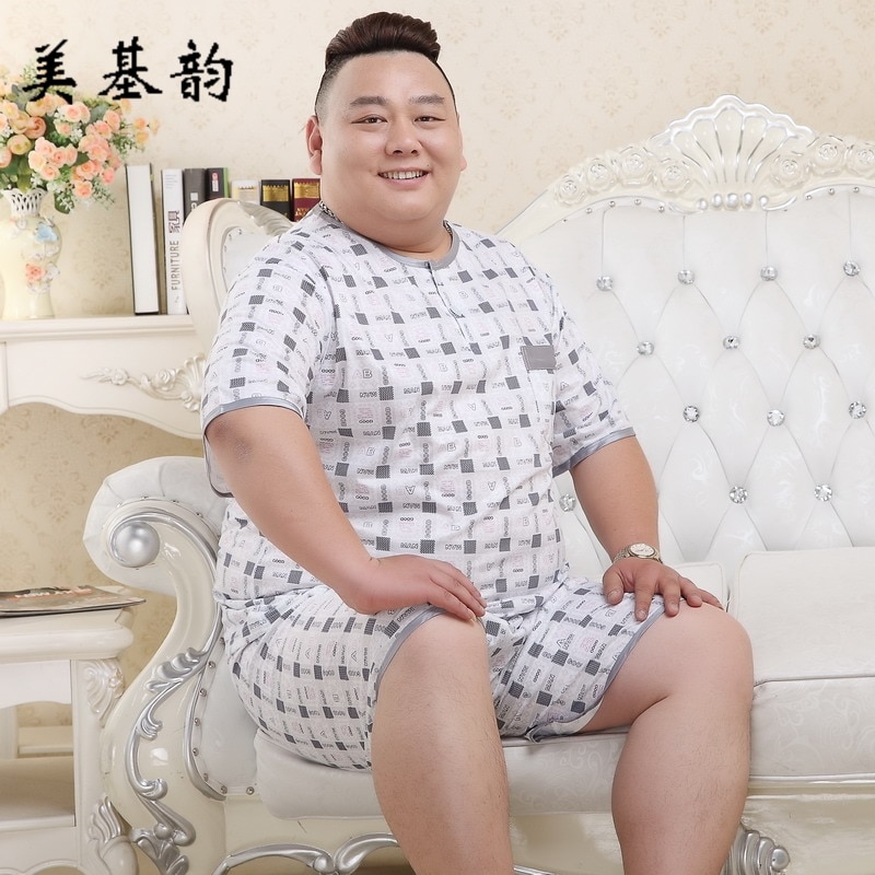 2022 Men&#39;s Summer Cotton Big Size Pajamas Male Extra Large Sleepwear Set Thin Fabric Short Sleeve