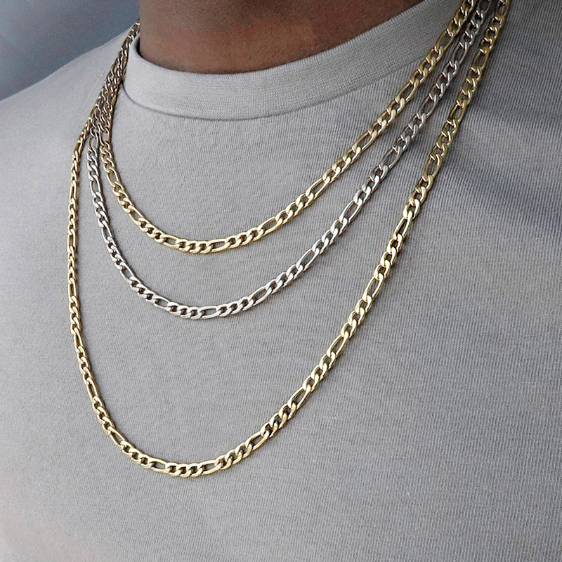 Rapper's Hip Hop 3MM Figaro Chain Necklaces For Men Women Simple Stainless Steel Chains Choker Minimalist Necklace Jewelry C025