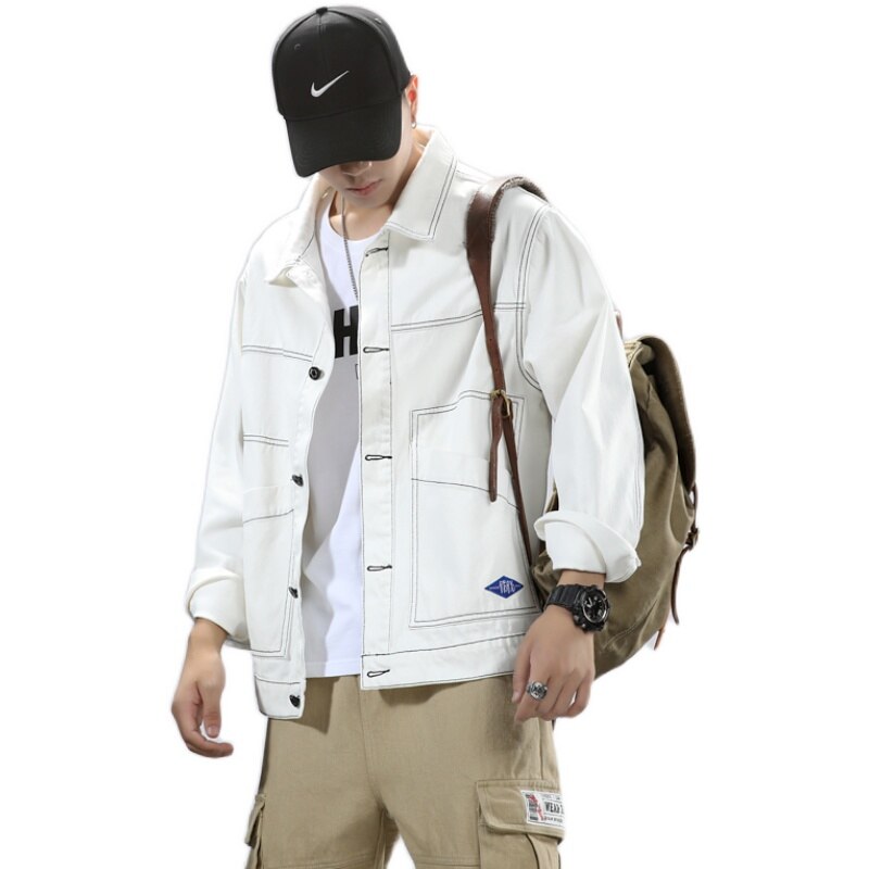 Syys denim takki miehille japanilainen trendi vaatteet napit takit paita streetwear teinien rock ja hip hop cargo takki