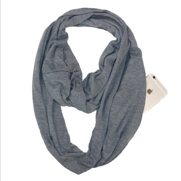Dames infinity sjaal met opbergvak met rits - effen kleur: Donkergrijs