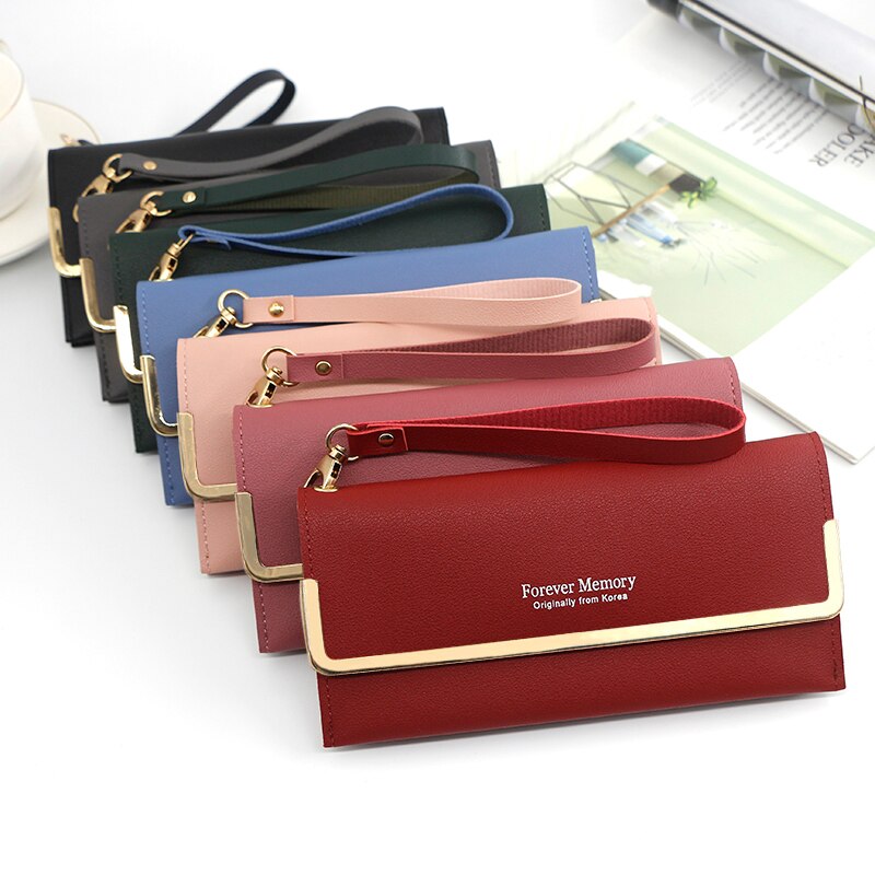 Wristlet Women's Long Wallet Letter Clutch Purse Ladies Multifunctional Leather Card Holder Metal Daily Use Coin Purse