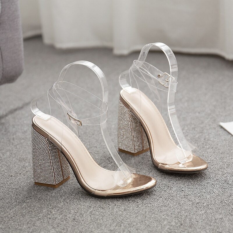 Sandalias de tacón brillante de lujo para mujer, zapatos de plataforma con adorno de cristal transparente, para baile de graduación, Stripper, sexys, para verano,