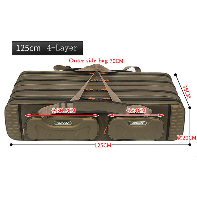 125cm 130cm 4 Layer Waterproof Fishing Rod Bag Thickening Oxford Fishing Pole Reel Tool Storage Case Tackle Gear Travel Organize: 4 Layer 125cm