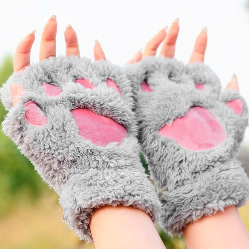 Chaleur sans doigts en peluche gants moelleux Bearr griffe/chat Animal patte doux belle mignon femmes demi doigt couvert costume gants
