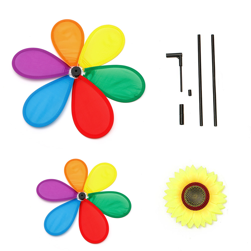 Sunflower Windmill Wind Spinner Rainbow Whirligig Wheel Home Yard Decoration