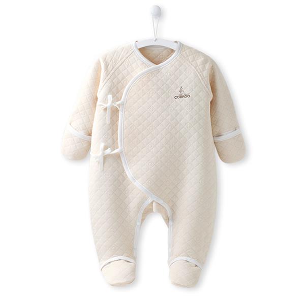 Cobroo 100%  bomuld nyfødt vintertøj 0-3 måneder baby fodbold med vanter langærmet spædbarn tøj baby pige dreng jumpsuit: Khaki / 3m