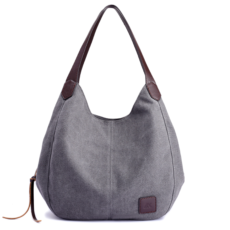 Piler stor skulder lærredstaske kvinder håndtasklommer damer hobo tasker afslappede store damer tasker mærke luksus damer håndtasker: Grå