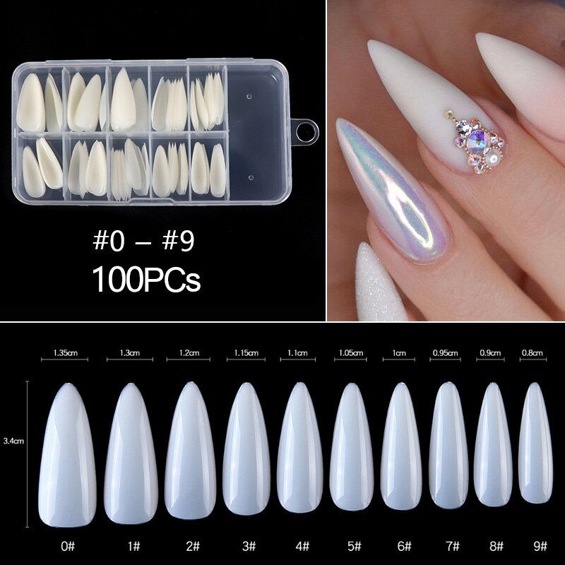 100/500 stk stiletnegle falske negle kunsttips natur klar farve fuld cover akryl diy negle extensions tryk på negle værktøj