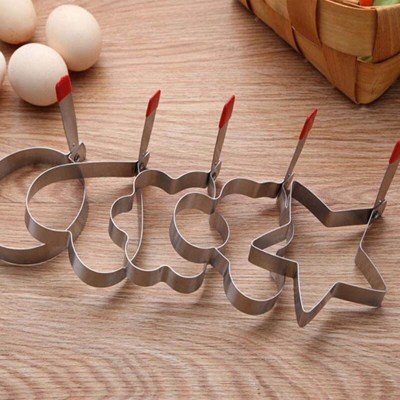 AC86 -5 Pcs 304 Stainless Steel Omelet Ring Mold Omelet Crepe Ring Cute Shaped Egg Mold Cooking Tool Frying Pan Sandwich