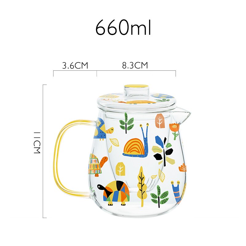 Braziliaanse Stijl Schildpad Kip Afdrukken Theewaar Glazen Theepot Voor Kachel Hittebestendige Temperatuur Explosieveilige Thee Zetgroep: TURTLE POT 660ml