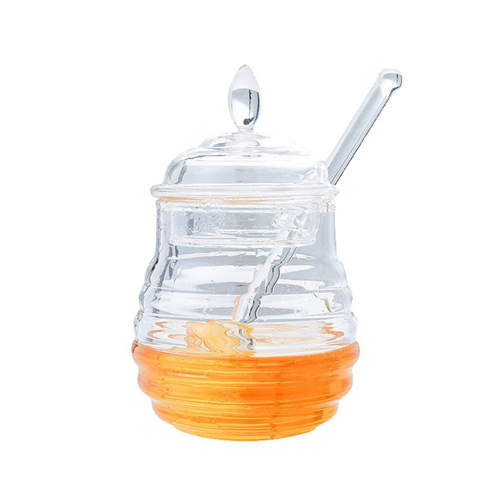 Honeycomb shape honey jar with spoon lid clear glass honey container glass bottle glass jar household kitchen supplies