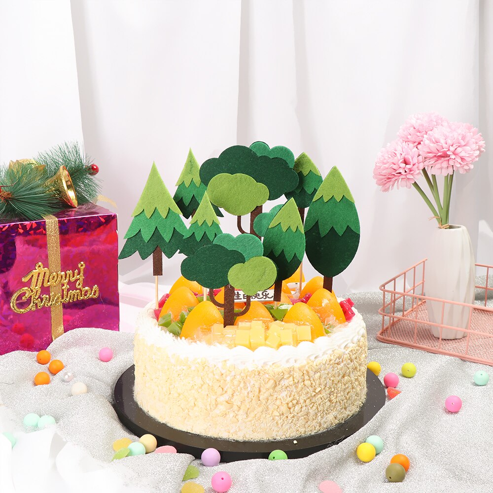 1PC Cartoon Animal Forest Trees Cake Toppers Soft Pottery Picks Cute Safari Jungle Animal DIY Craft Birthday Cake Decor