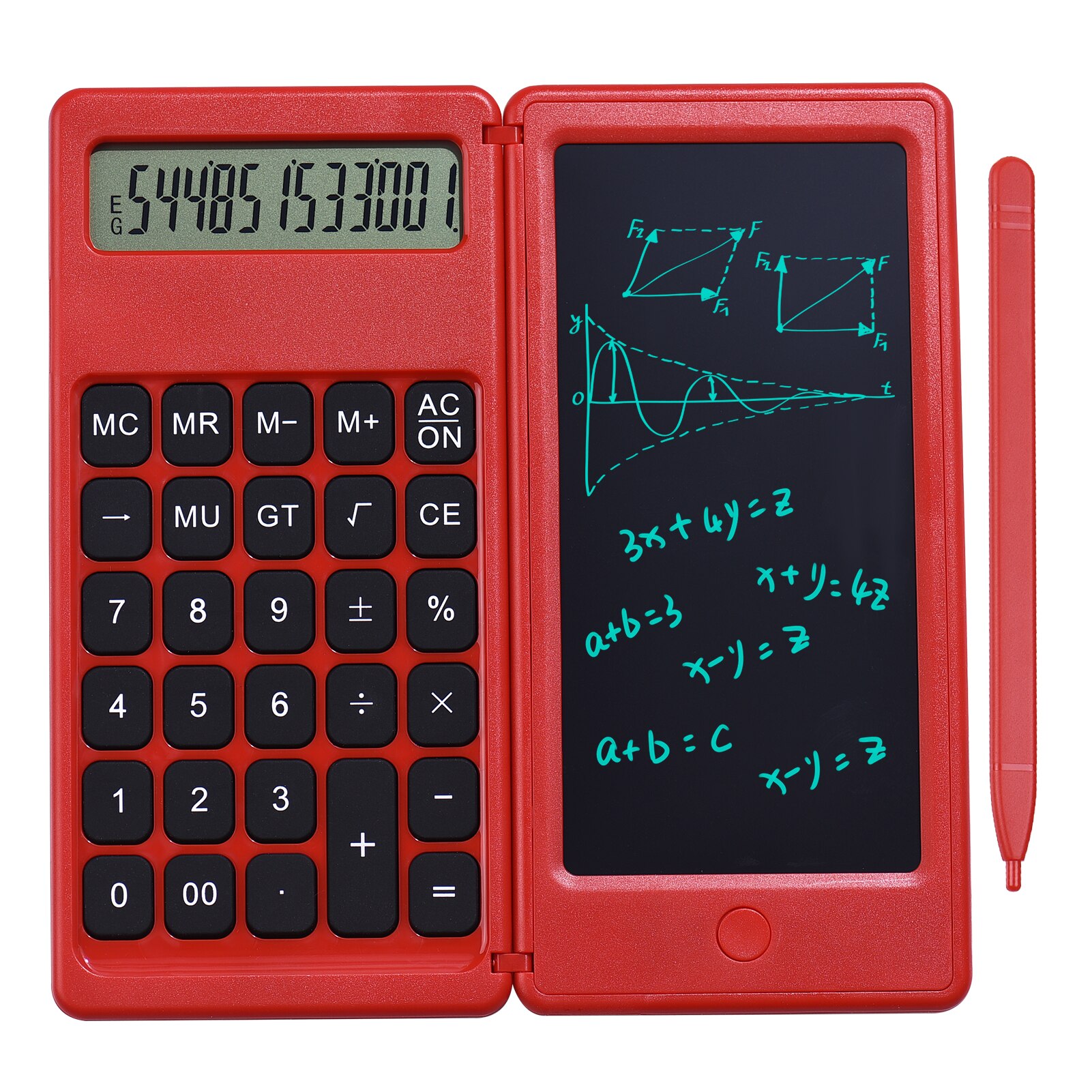 6 Inch LCD Writing Tablet Foldable Calculator Digital Drawing Pad 12 Digits Display with Stylus Pen Erase Button for School: Red
