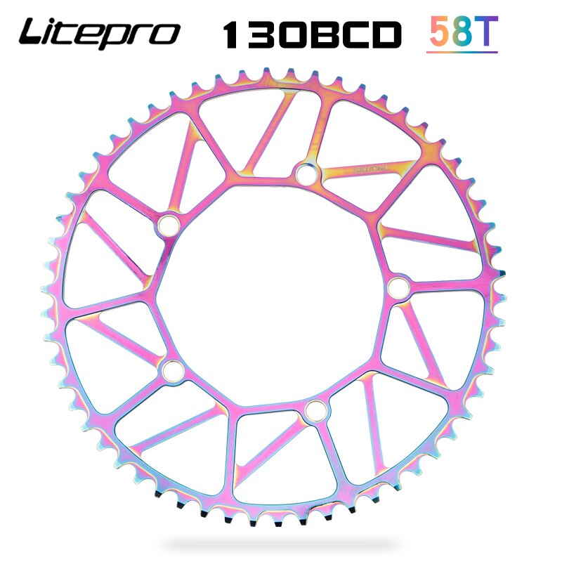 Litepro Folding Bicycle Tooth Chainring Positive Negative Tooth 46/48/50/52/56/58T Chainwheel BMX Bike Colorful Crankset 130BCD: Dark Khaki