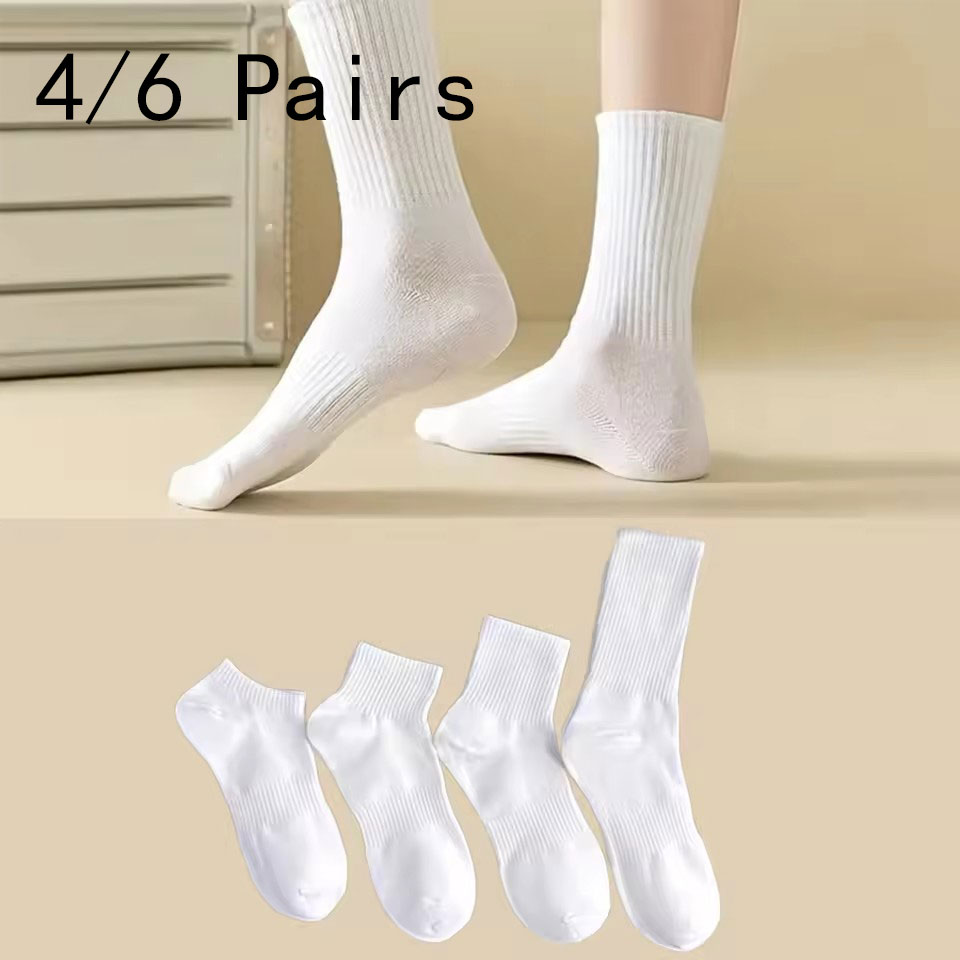 4/6 paar effen kleur sokken zwart wit meerdere stijl zacht ademend sport enkel heren dames zomer herfst zakelijke sokken