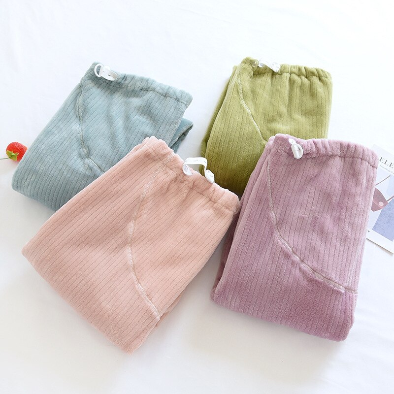 Solid Sleep Bottoms Women Candy Color Sweet Slouchy Thicker Cozy All-match Flannel Teenagers Nightwear Home Trendy Female Lounge