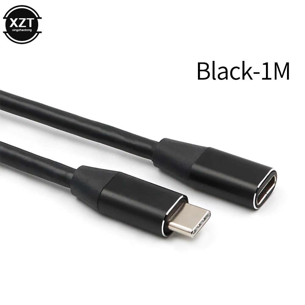 Usb C Type C Verlengkabel Man-vrouw Usb 3.1 Charge Adapter Voor Macbook Pro Telefoon Type Usb C Data Oplaadkabel 1M: Black