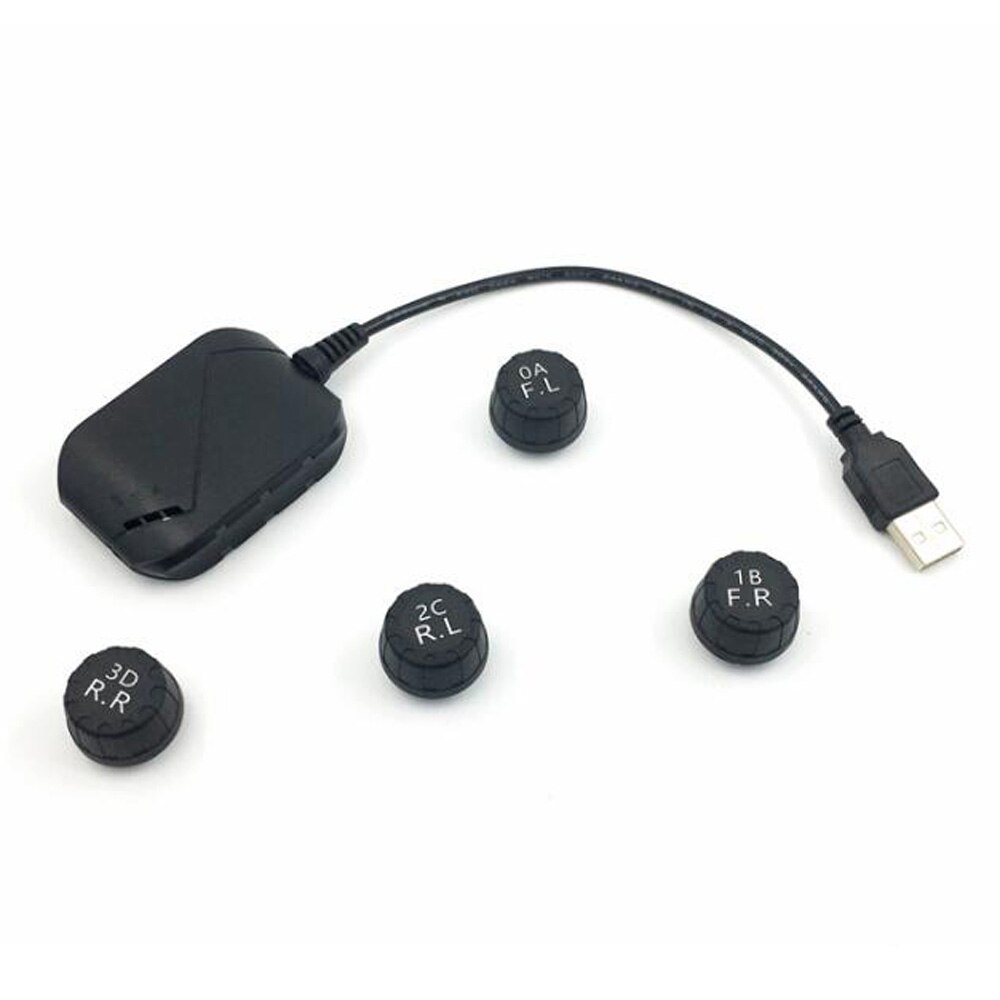 Monitor de pressão de pneus de carro tpms usb, com 4 sensores externos, sistema de alarme de monitoramento, 5v sem fio: External