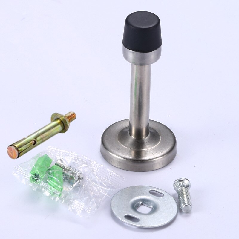 Stainless Steel Door Stops Wall Mounted Door Stopper Rubber Holder Catch Floor Fitting With Screws Bedroom Home Hardware: Screws Silver