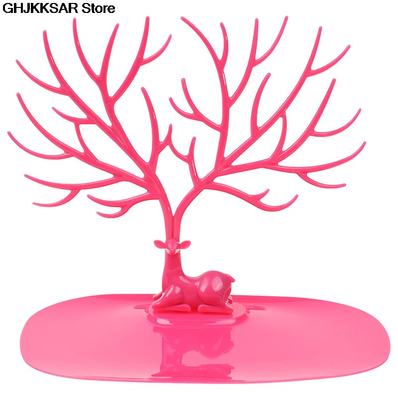 1pc hjort smykkestativ øredobber halskjede ring anheng armbånd smykker display stativ brett tre oppbevaring smykker organisator holder: Rose