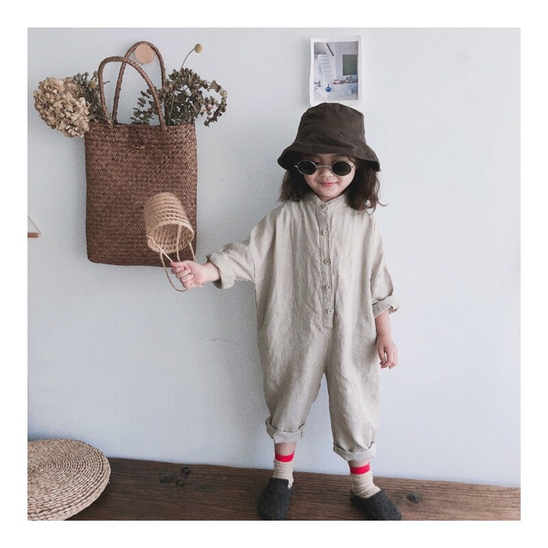 Unisex kinderoveralls babymeisjes jumpsuits katoenen linnen wijde broeken broeken koreaanse stijl kinderkleding meisjesset: Abrikoos / 2t