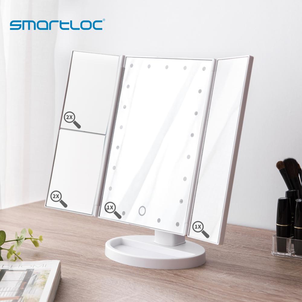 Smartloc 2x förstorande led-ljus pekskärm skrivbord sminkspegel badrum badkar speglar handfat toalett kosmetika 360 roterande