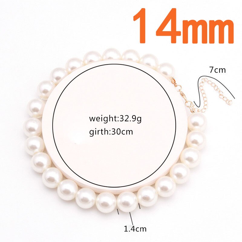 QiLuxy Perle Kette Halsband Halsketten für Frauen Temperament Hochzeit Halskette Weiblichen Schmuck: 14mm