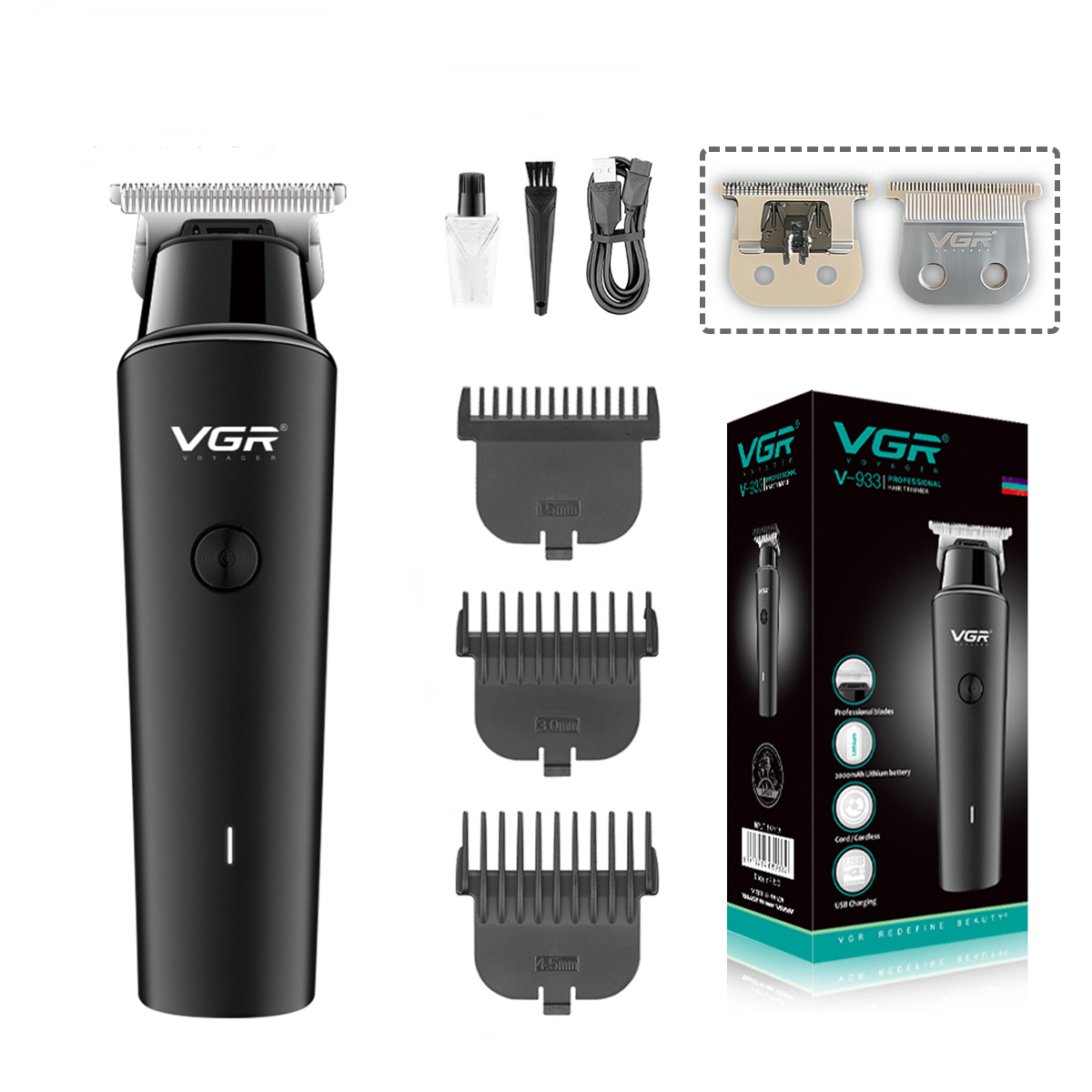 VGR Hair Trimmer Hair Clipper Hair Trimmer Haircut Machine Cordless Electric T-Blade Zero Cutting Machine V-933: Red