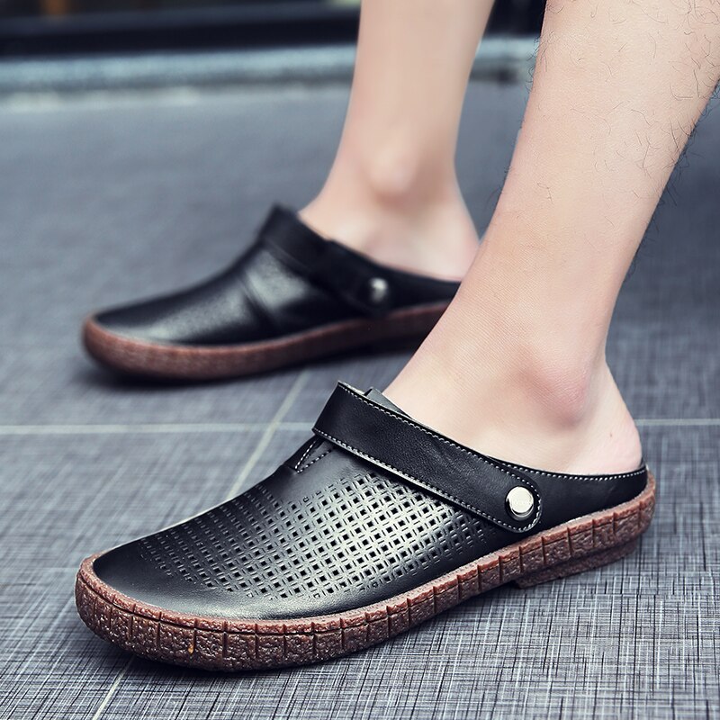 Mænd udendørs casual sandaler håndlavede herre sko sommer strand lejligheder mandlige læder sandal top skridsikre hjemmesko