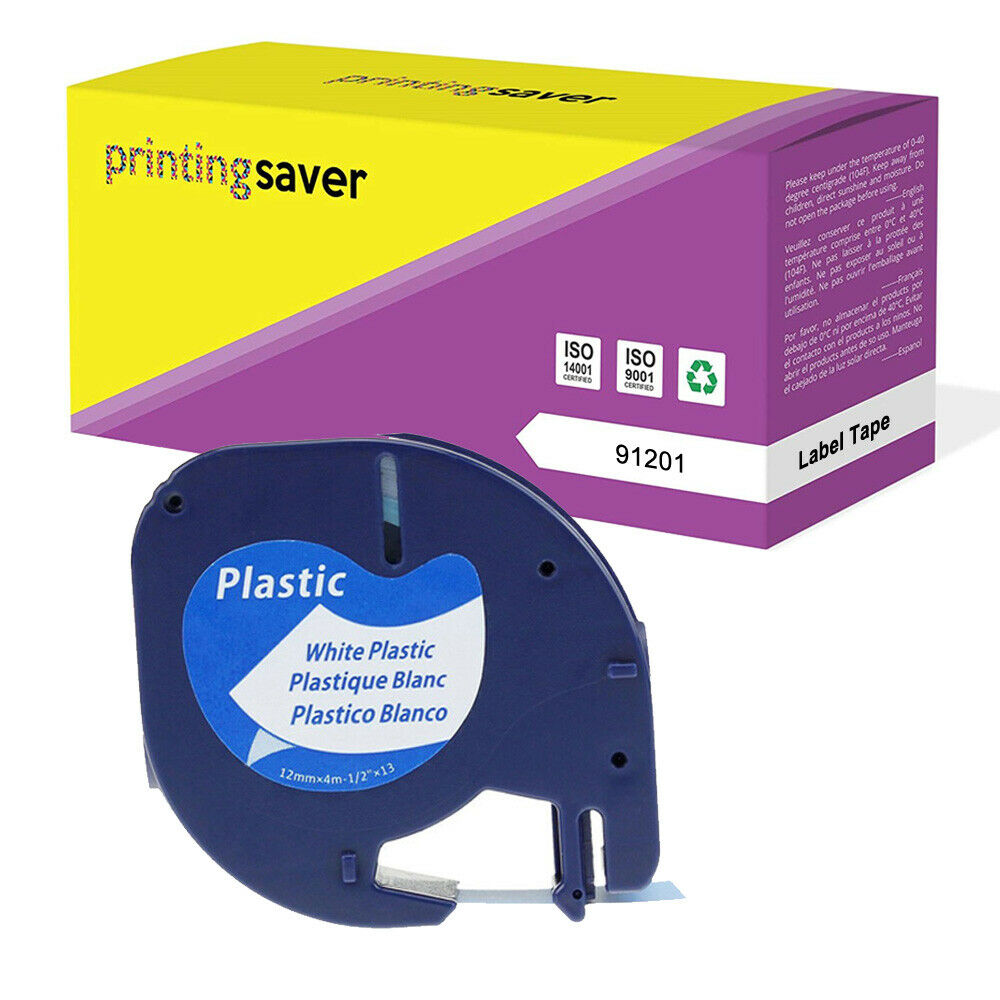 5x Mista Compatível 12 milímetros Preto no branco Fita Plástica Dymo Letratag LT 12267 91200 91201 91202 91203 91204 91205 para LT-100H: 5 x Black On White