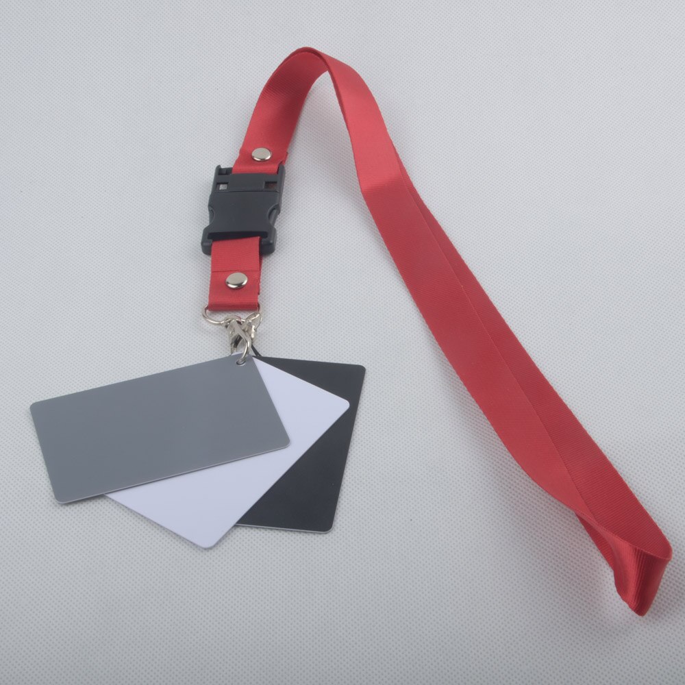3 en 1 tarjetas digitales de bolsillo de tamaño blanco negro gris Tarjeta de Balance 18% gris con correa de cuello para accesorios de cámara de fotografía Digital