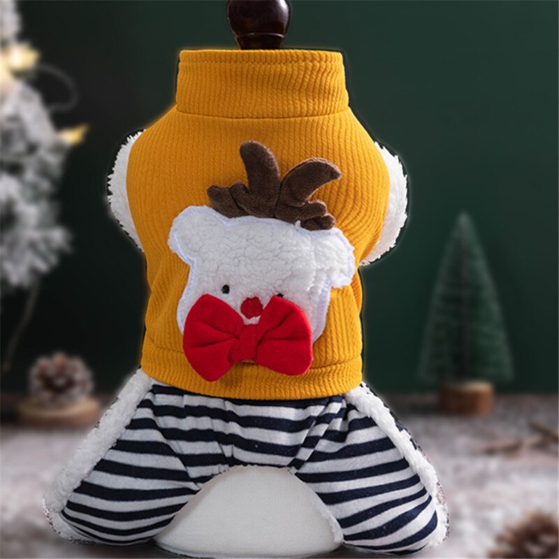 Christmas Dog Clothes Jumpsuit Winter Dog Clothing Overalls Warm Pet Outfit Puppy Coat Jacket Pomeranian Poodle Costume Apparel: Yellow / L