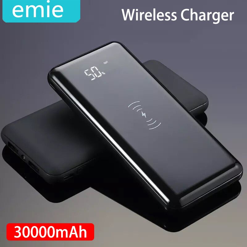 30000Mah Power Bank Externe Batterij Bank Ingebouwde Draadloze Oplader Powerbank Draagbare Qi Draadloze Oplader Voor Xiaomi Iphone 12