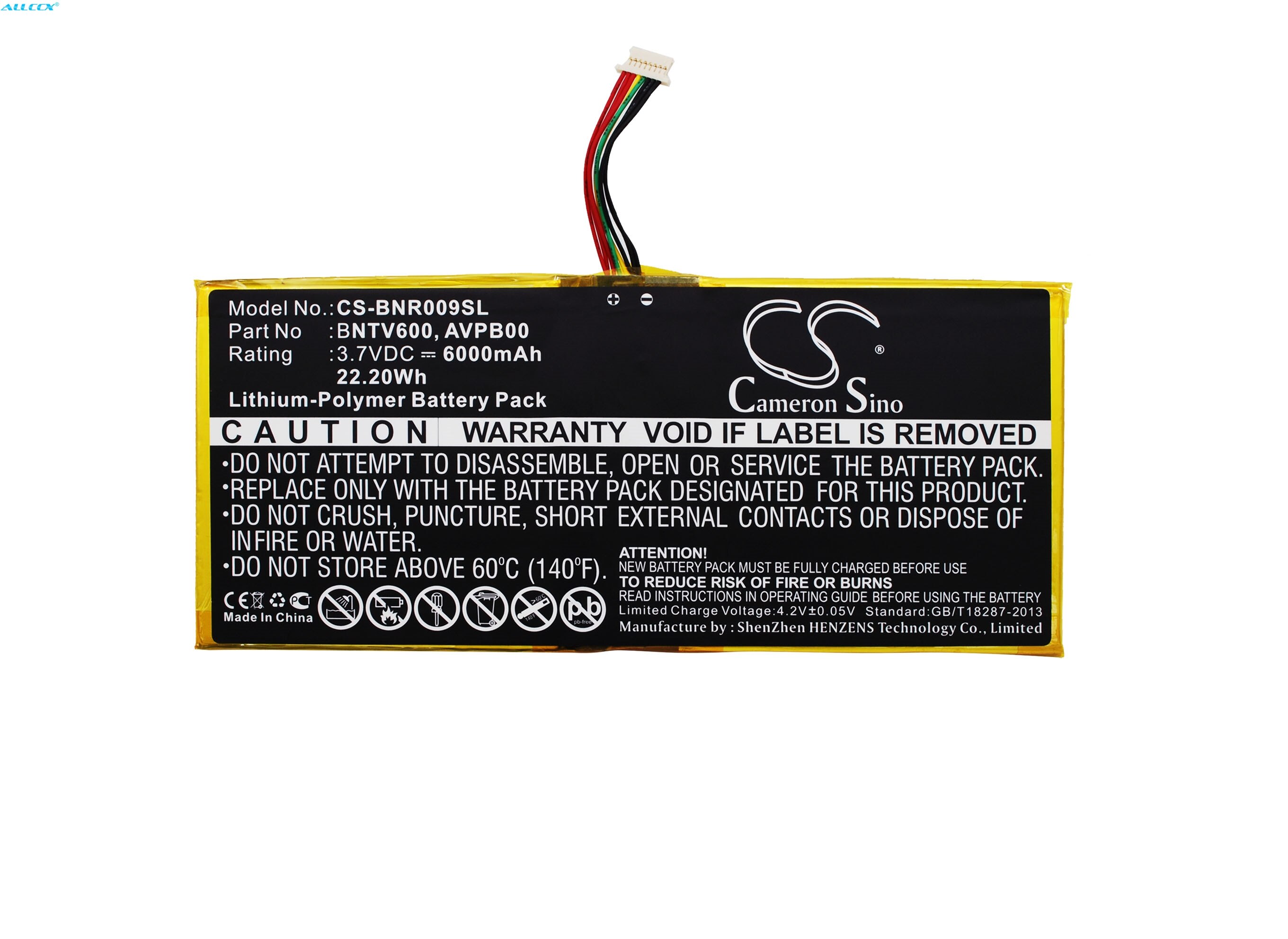 Cameron Sino 6000mAh Battery AVPB00, AVPB002-A110-01, BNTV600 for Barnes & Noble BNTV600, Nook HD+ Plus, NOOK HD+9, Ovation