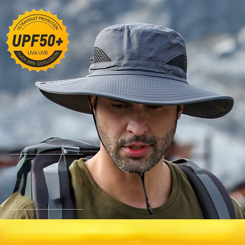 Cappello grande grondaia a prova di UV proprietà parasole pescatore protezione solare pesca tutto'aperto impermeabile ad asciugatura rapida traspirante ombrello cap uomo: Beige