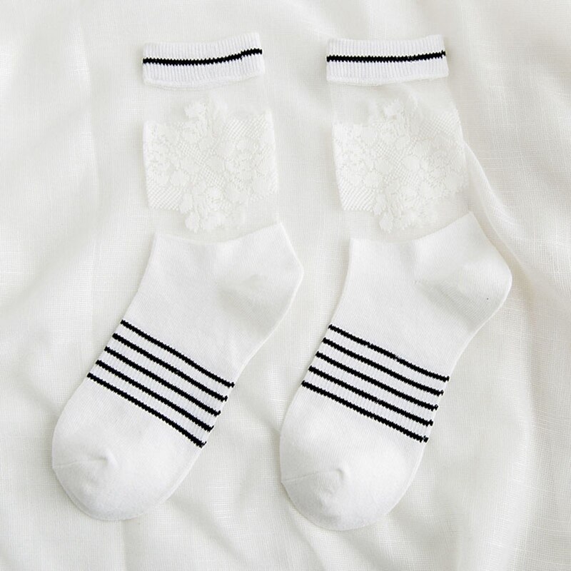 Calzini da Yoga Donna - Cotone Morbido Comodo Pizzo Vuoto Trasparente: Bianco