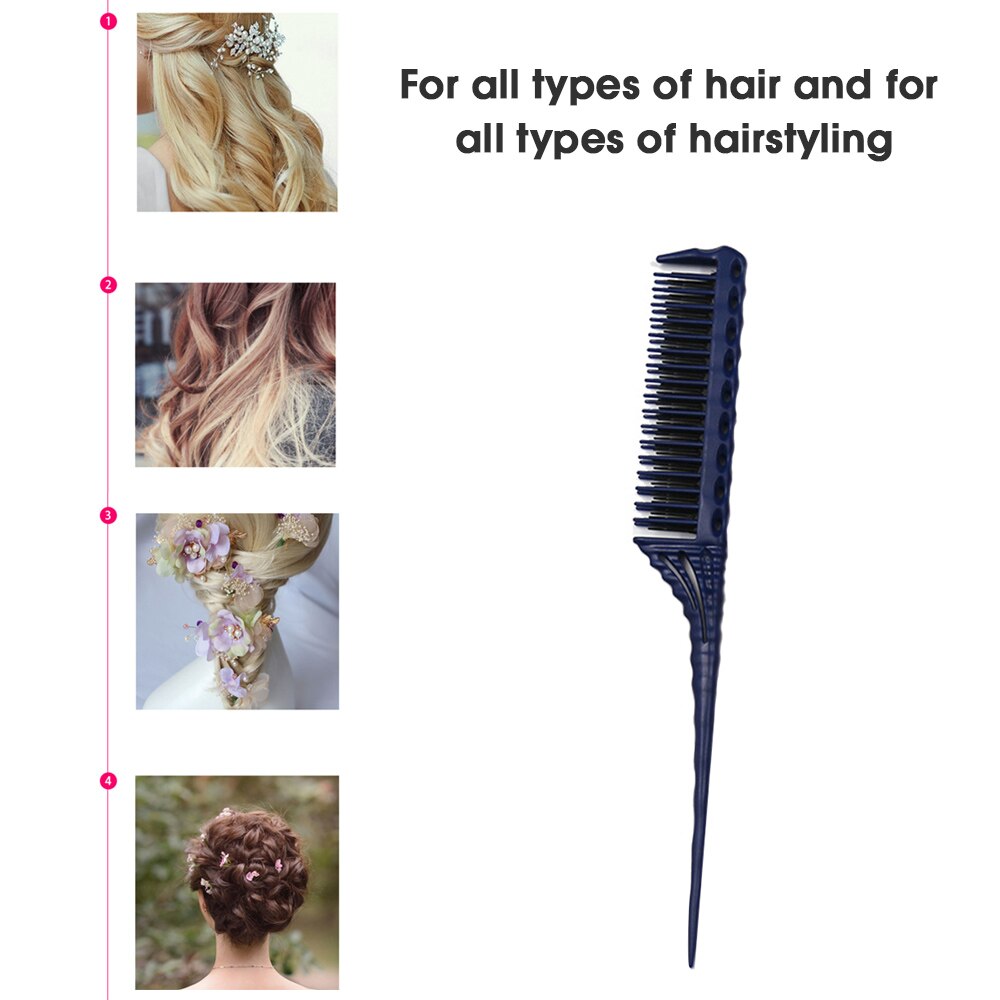 3-Row Teeth Teasing Comb Detangling Brush Rat Tail Comb Adding Volume Back Coming Hairdressing Combs