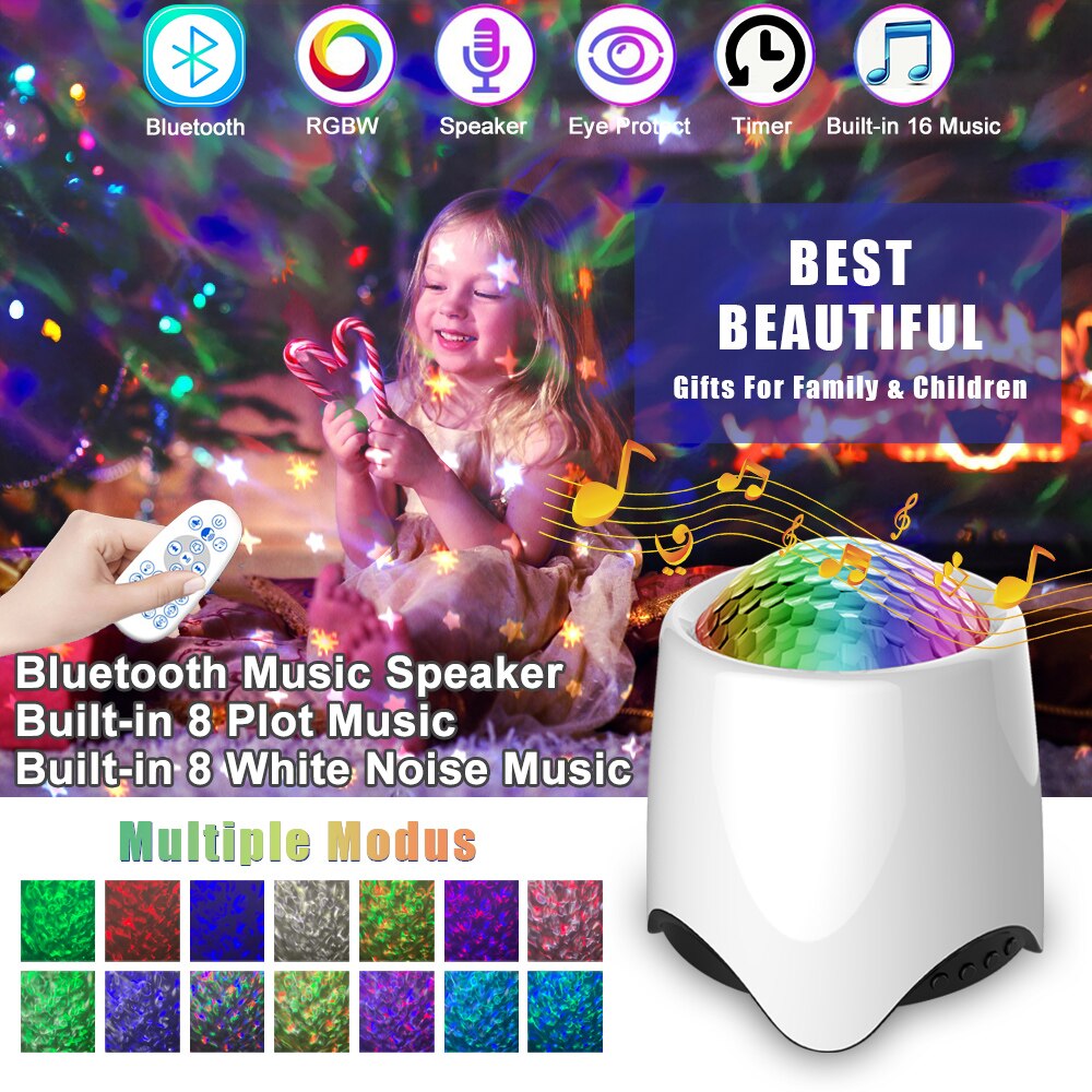 Usb led-ster nachtlampje muziek sterrenwatergolf led-projectorlicht bluetooth-projector geluidgeactiveerd projectorlicht decoratie: 455 witte
