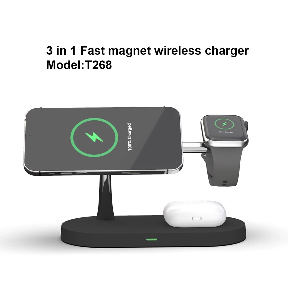 3 In 1 Draadloze Oplader Voor Iphone 12 Pro Max Magnetische Houder Voor Telefoon Apple Horloge Airpods Pro Inductie Draadloze laders