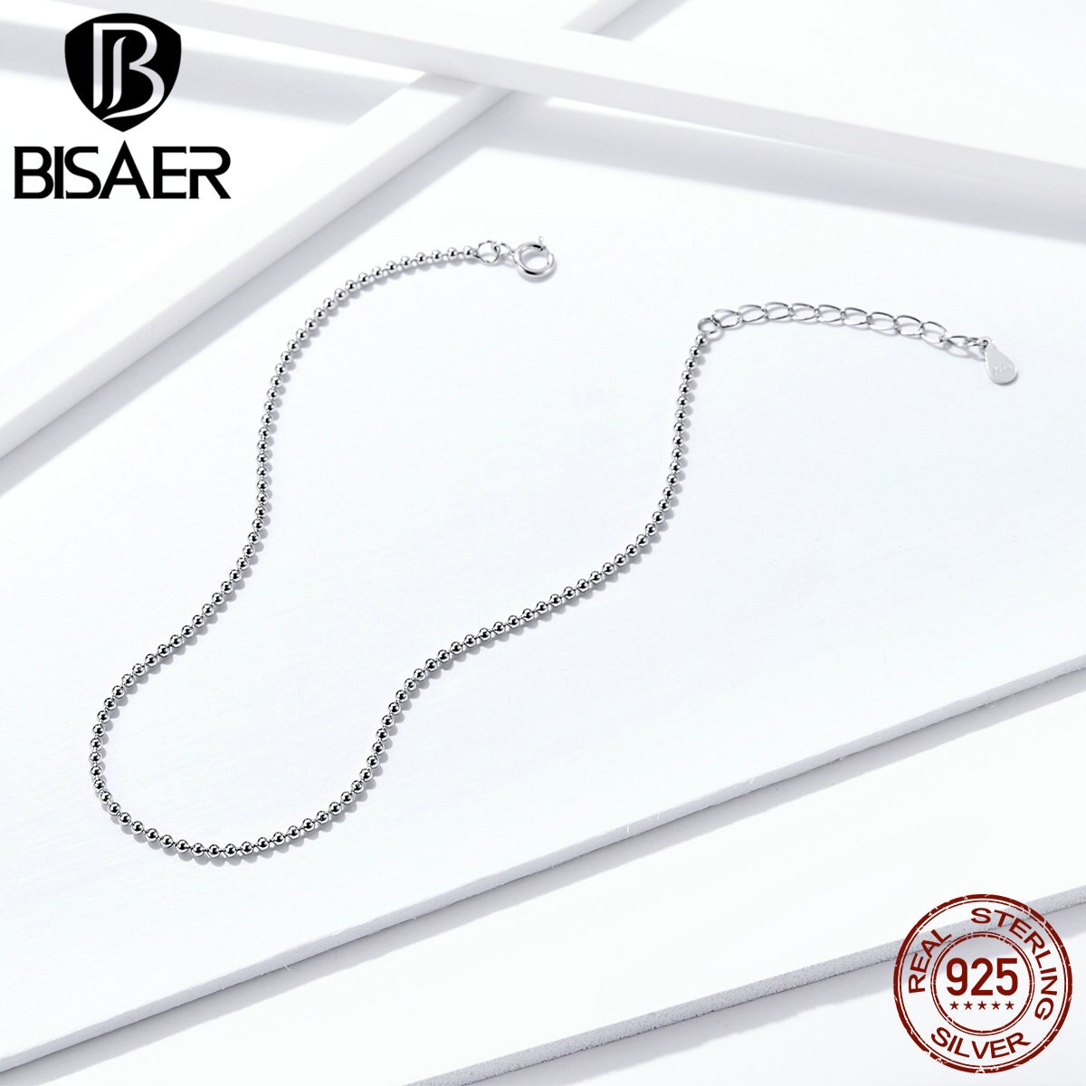 BISAER Simple Anklet Link 925 Sterling Silver Women Anklet Chain Link For Girls Female Jewelry For Foot Silver Jewelry ECT002