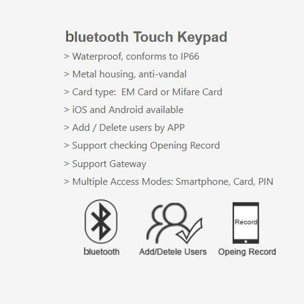 RFID Access Controller bluetooth V4.0 125Khz IP66 Waterproof Bluetooth Access Control Keypad Tuya APP Door Bell Function