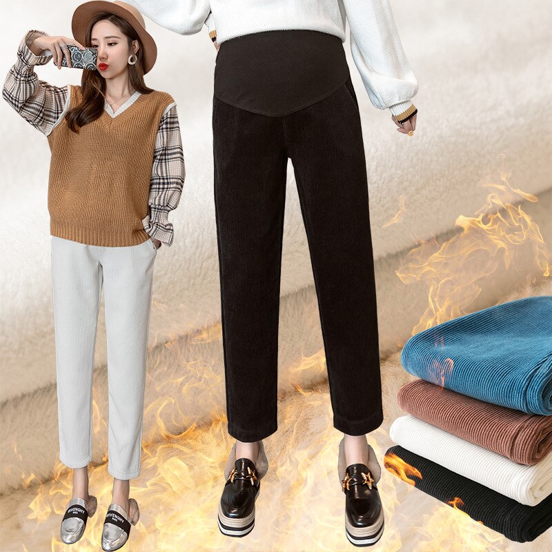 Winter Warm Velvet Maternity Pants Corduroy Pants For Pregnant Women Clothes Loose Thicken Abdominal Trousers Pregnancy Clothing
