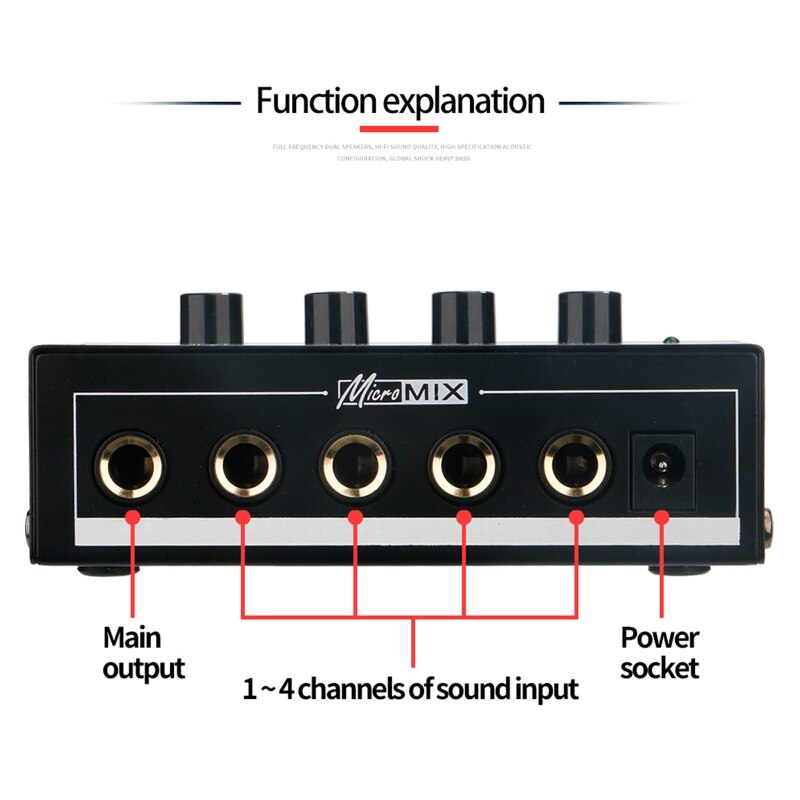 Fantastic Stereo Sound MH400 4Channel Mixer Mixing Console Ultra-compact Low Noise Line Mono Audio Mixer