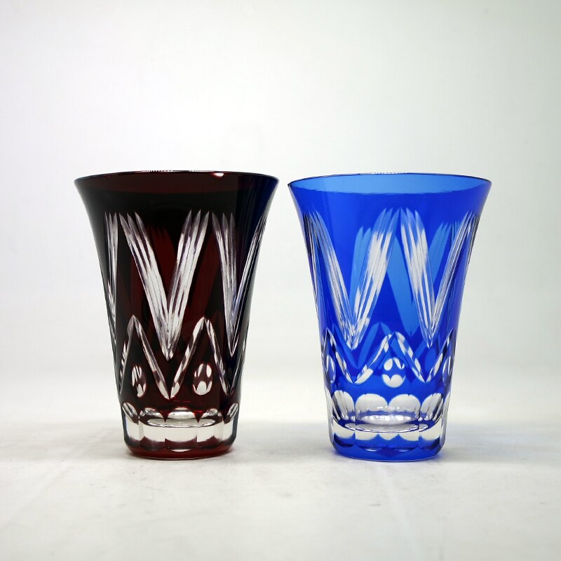 Popular Hand Cut Glass Cup Blue Wine Juice Glass Cup