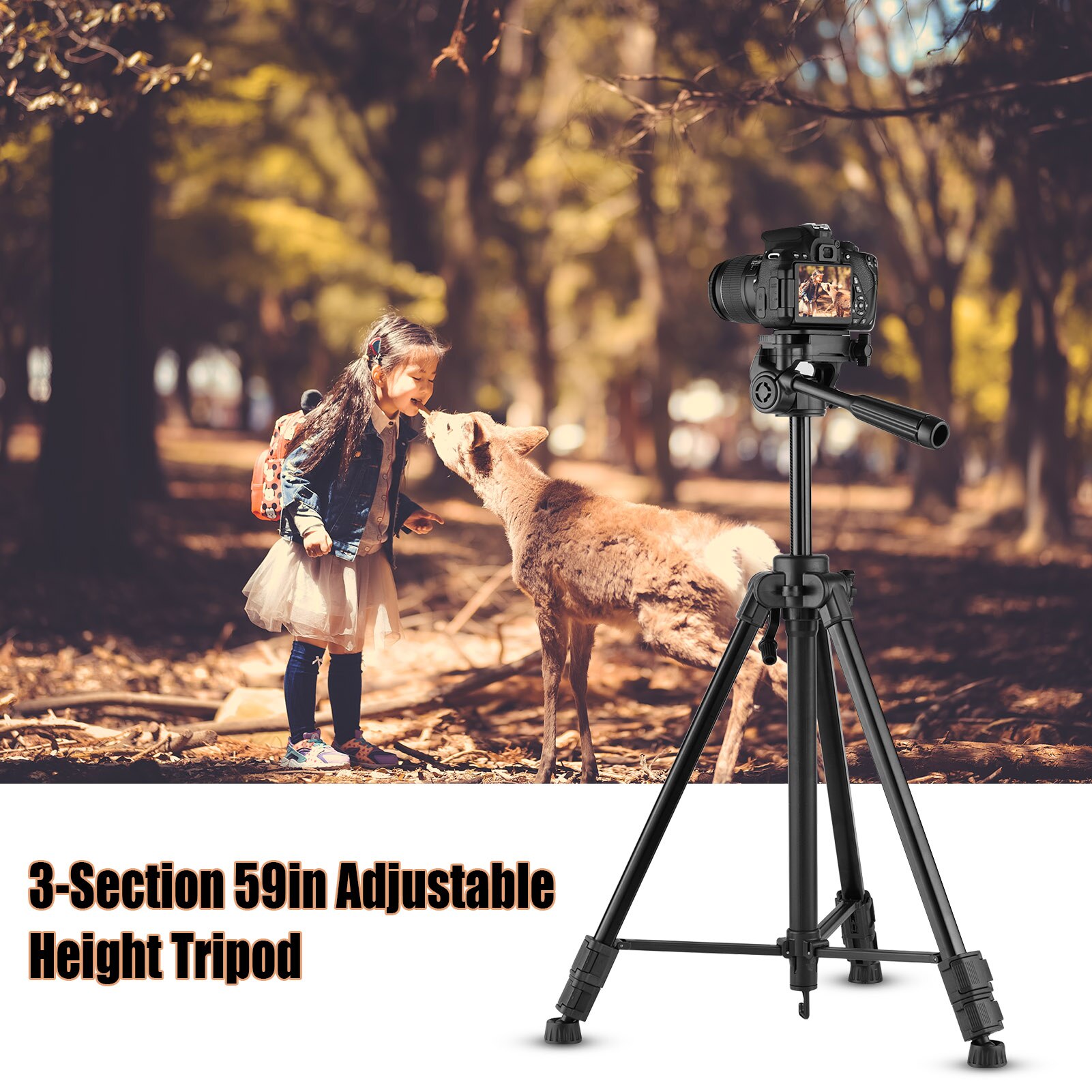Photography Tripod Stand Aluminum Alloy 150cm 3-Section 3-Way Hydraumatic Head Universal 1/4 Mounting Bubble Level Phone Holder
