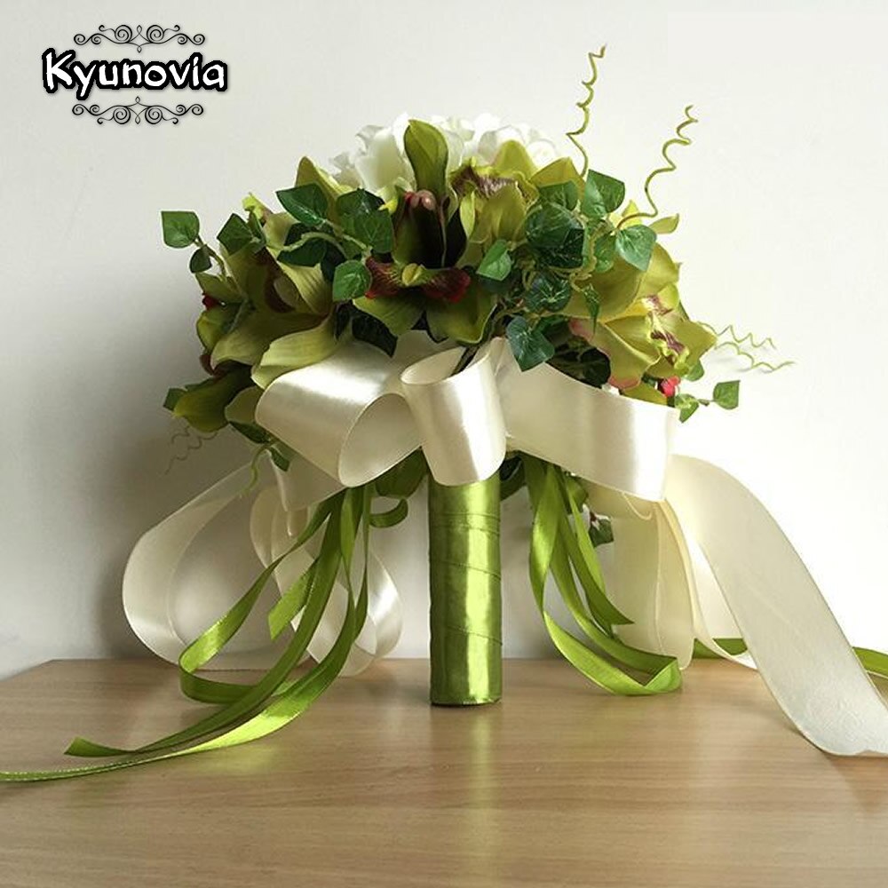 Kyunovia elegancki hortensja bukiety ślubne symulowane chryzantemy Cymbidium bukiety ślubne ręcznie druhna bukiet D64