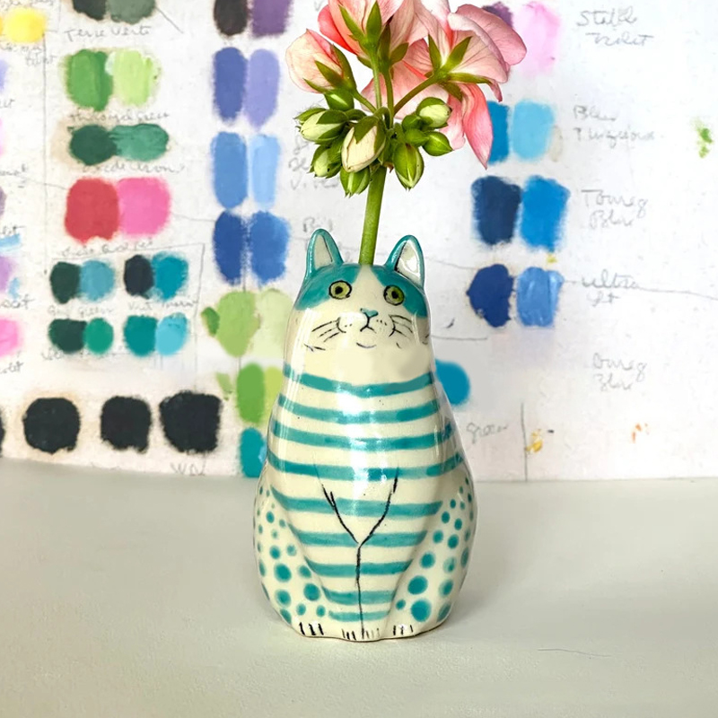 Leuke Kat Vaas Kamer Decoratie Thuis Bloempot Tafel Decoratieve Vazen Boekenplank Ornamenten Hars Ambachten Polka Dot Kat Vaas: YELLOW